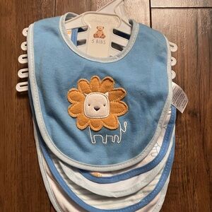 BonBebe Baby Bibs Lot of 5 New 6x6 Inches Blue/White/Lion